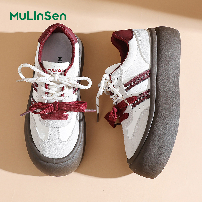 Mulinsen Dexun shoes women's shoes 2025 new four seasons thick bottom platform cake versatile sports leisure breathable big head sneakers