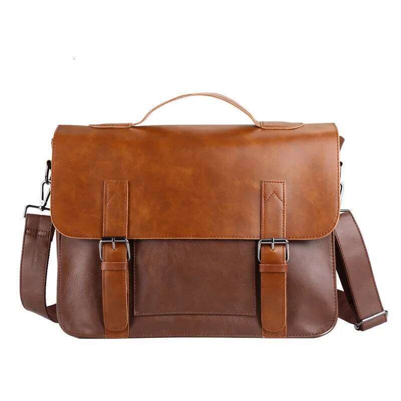 OLOEY Retro Fashion PU Leather Crossbody Handbag Briefcases Laptop Bag Men Shoulder Messenger Bags