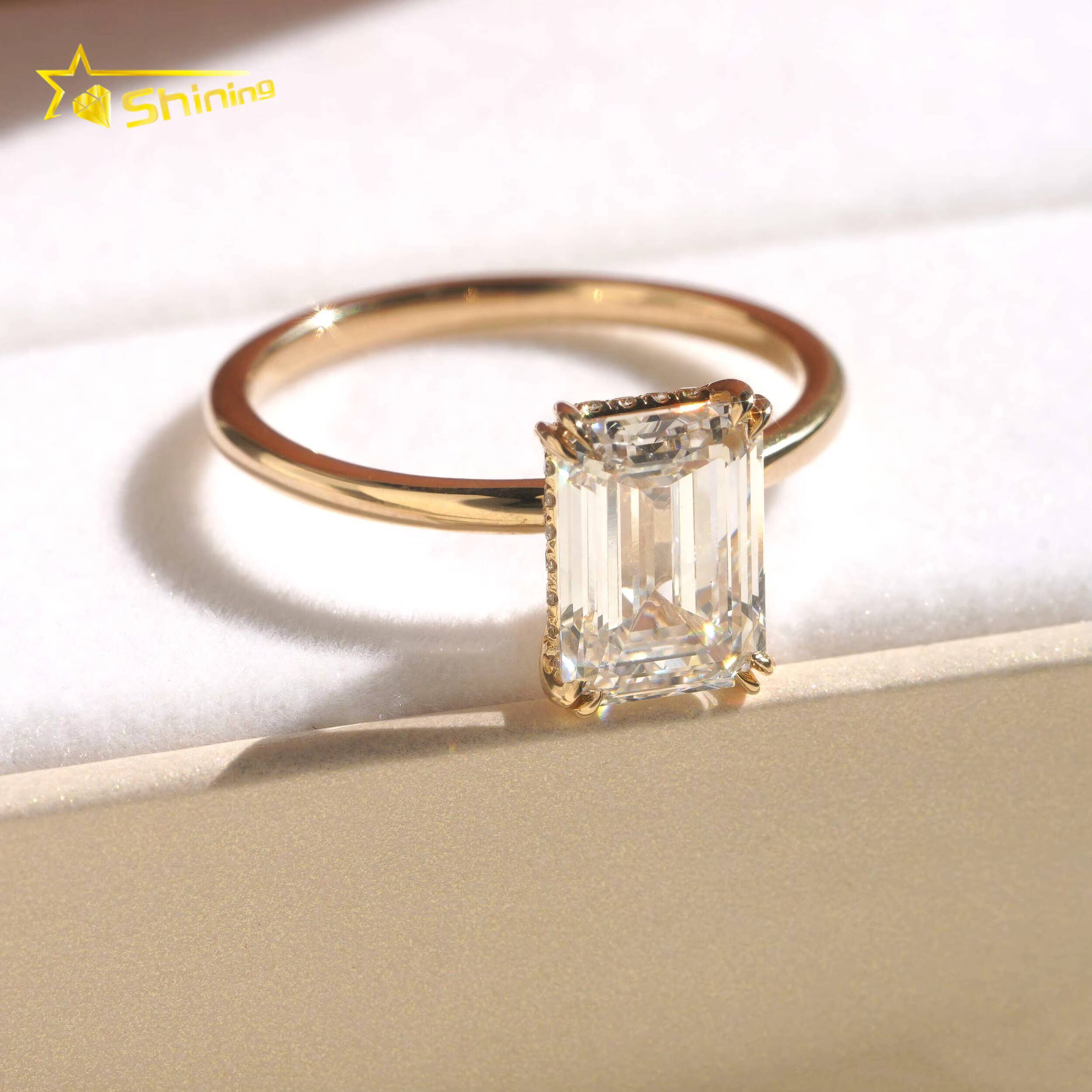 Emerald Cut IGI Lab Grown Solitiare Diamonds Halo Engagement Rings Fine Jewelry 14K Solid Yellow Gold Rings with Certificate