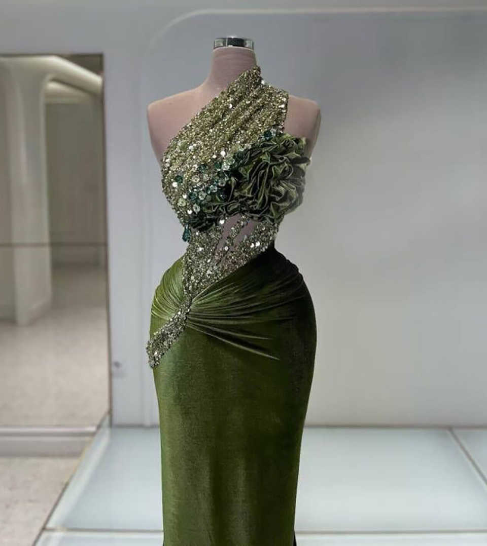 Graceful Prom Dresses One Shoulder Sleeveless Lace-Up Court Gown Floor-Length Custom Made Formal Party Dress Vestido De Noite