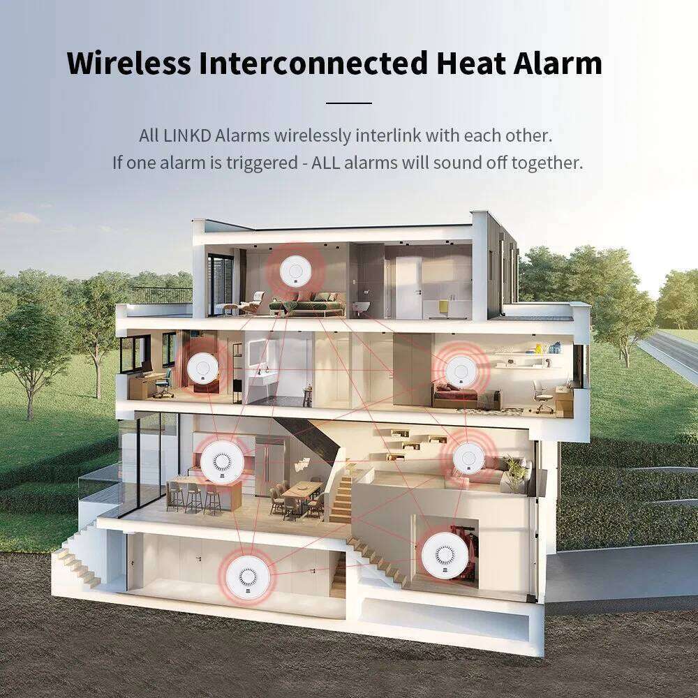 Wireless Interlinked Heat Alarm Interlinked Alarm with Sealed 10-Year Battery, Kitchen Wireless Heat Detector VH01F