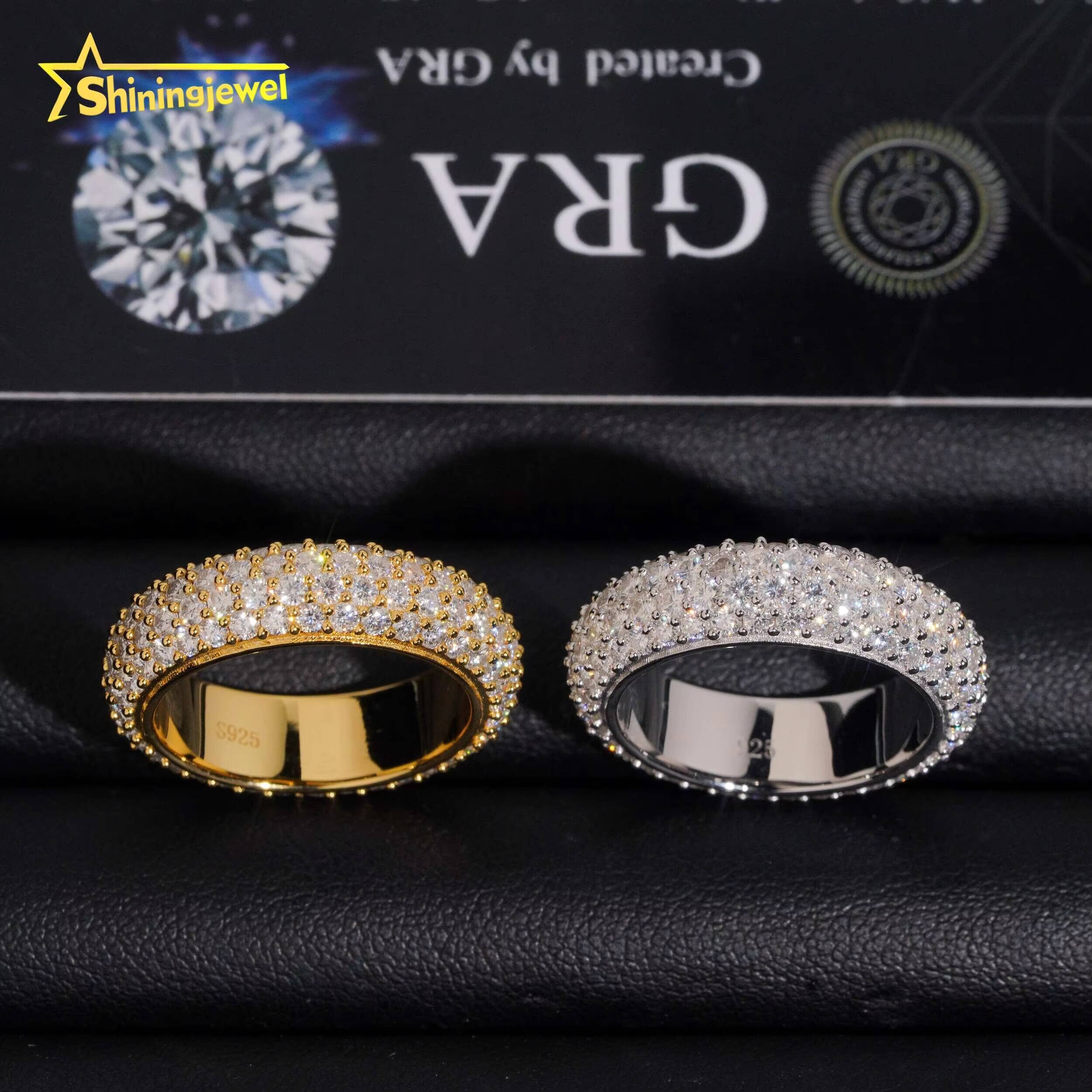 OEM ODM Jewelry Ring Moissanite Stones Bling Women Men Eternity Round Wedding Bands Ring Custom Engraving Service Available