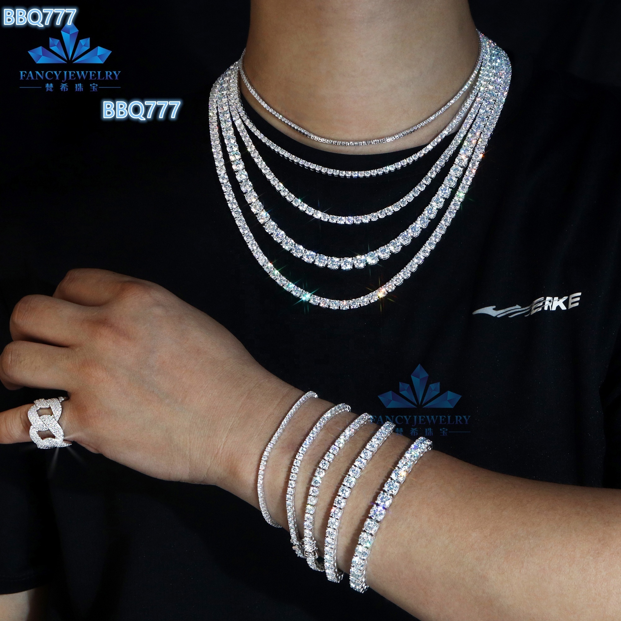 Hot Selling 925 Silver Moissanite Tennis Chain VVS Iced 2mm-6.5mm Diamond Link Necklaces in Hip Style