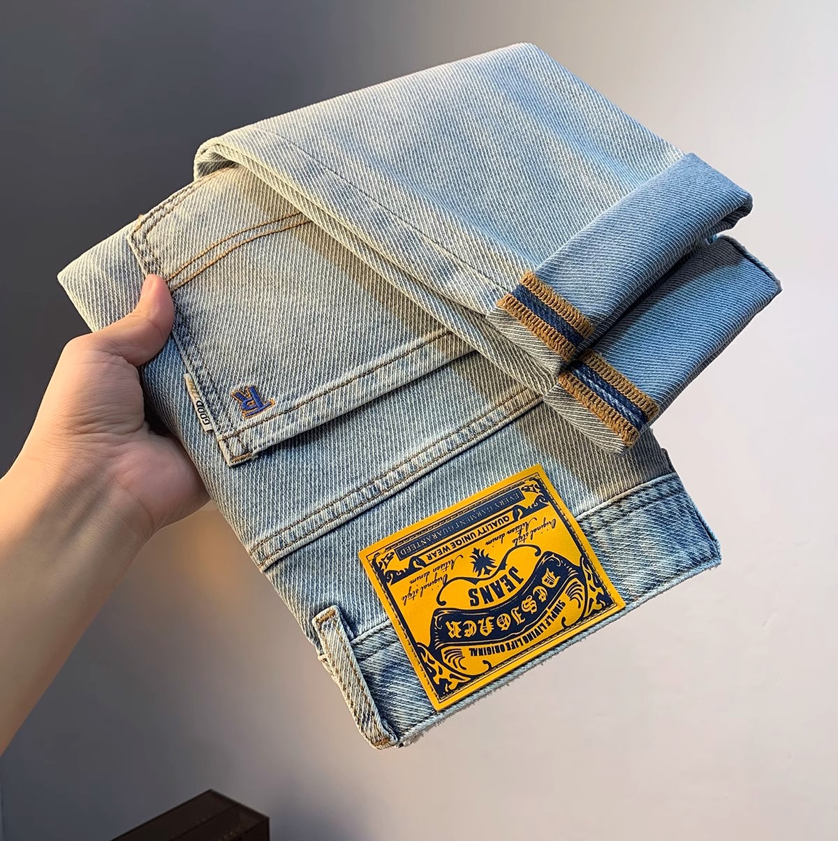 Summer casual jeans for men light-color retro matte and form-fitting 9-inch pants high-end light luxury skinny stretch men's pants