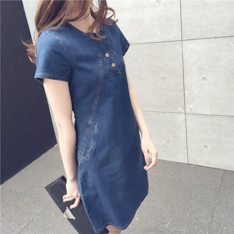 LL11290 Korean style summer casual mid-length slim fit plus size women's denim dress