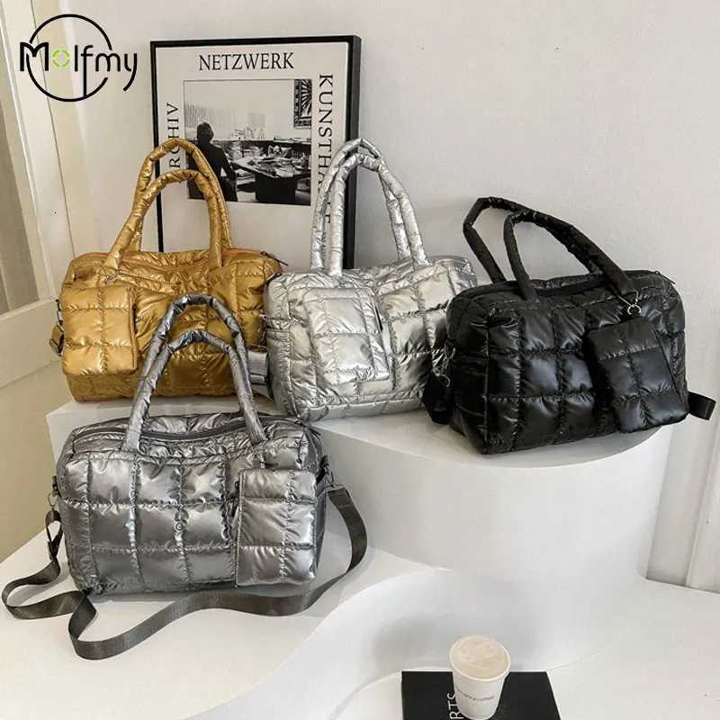 2pcs Luxury Space Bag Padded Cotton Handbag Big Capacity Shoulder Bags Waterproof Nylon Travel Down Crossbody Handbag Purse Bag Y250730