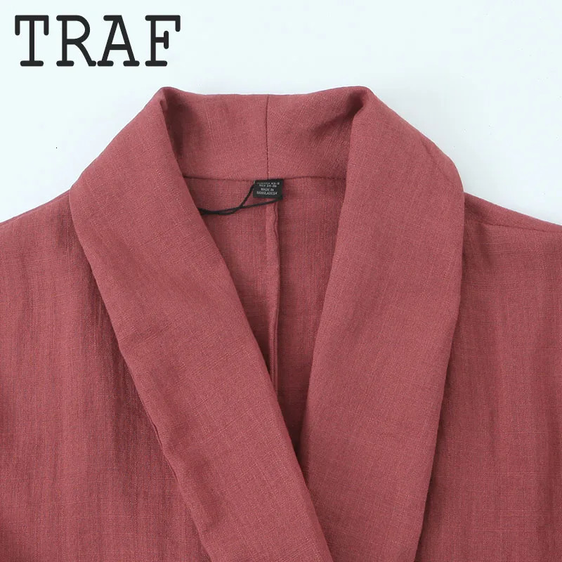 TRAF Women 2 Pieces Sets With Belt Kimono Style Coat Top Elastic Waist Long Pants Womens Suit Casual Outfit 250730