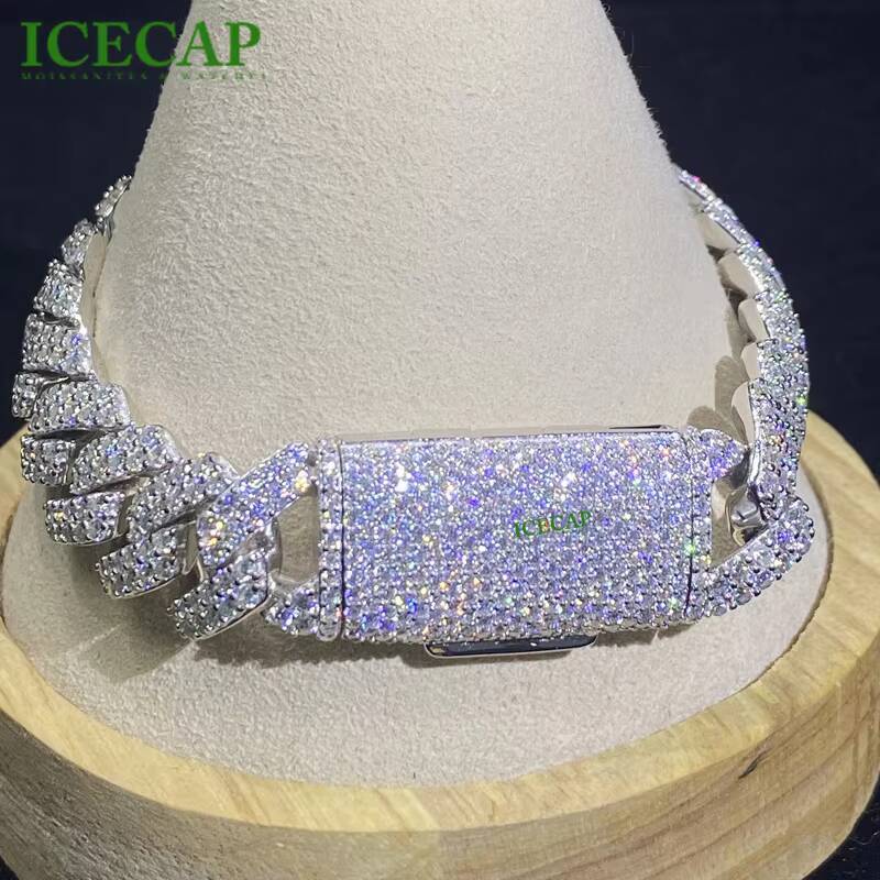 14mm Iced Moissanite Diamond Cuban Chain Bracelet Miami 925 Sterling Silver Fine Jewelry for Men Hip Hop Style Necklace