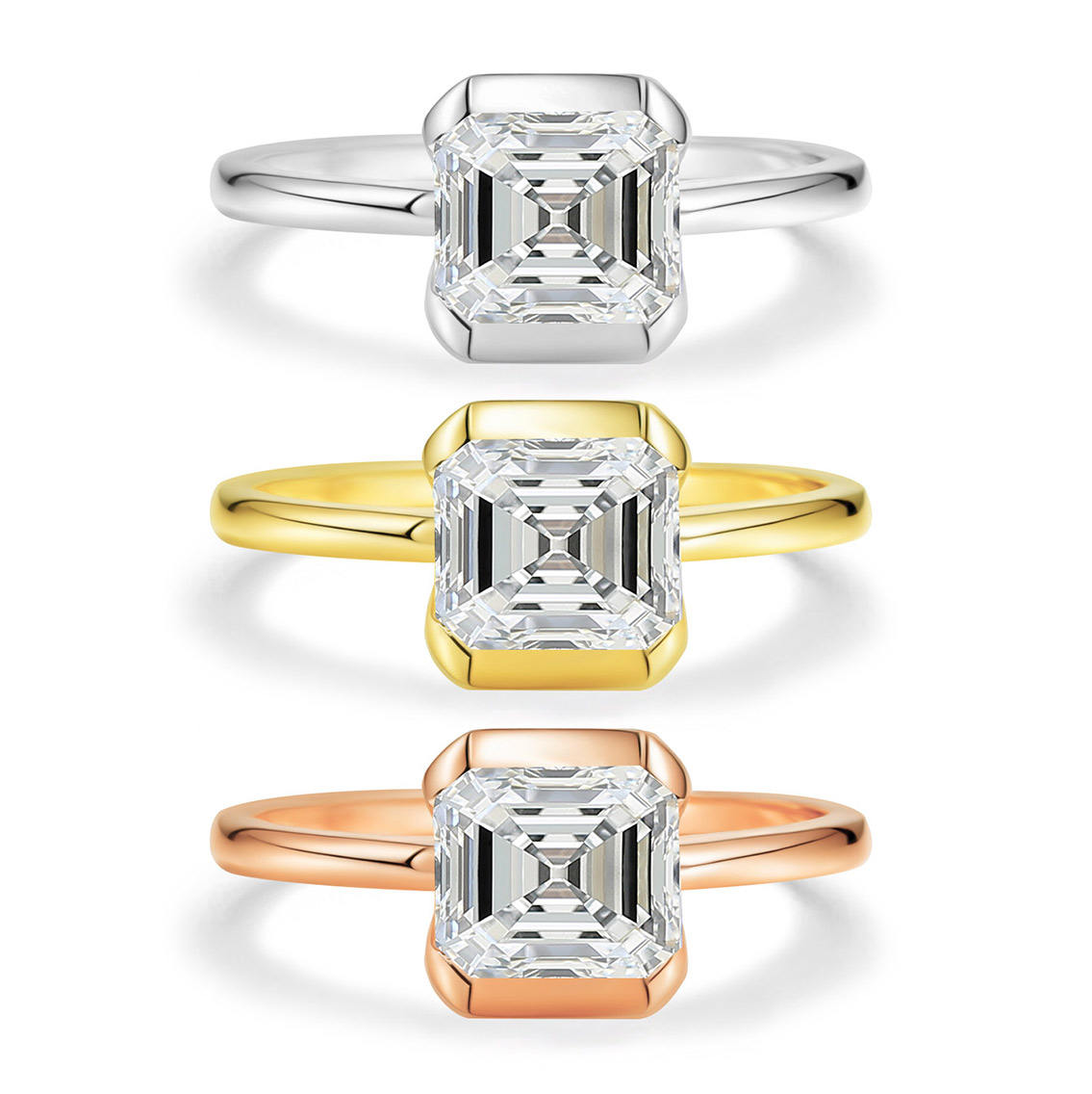 Customized 18K Gold 1CT DEF VS VVS Asscher Cut IGI Certified Lab Grown Diamonds Jewelry Rings