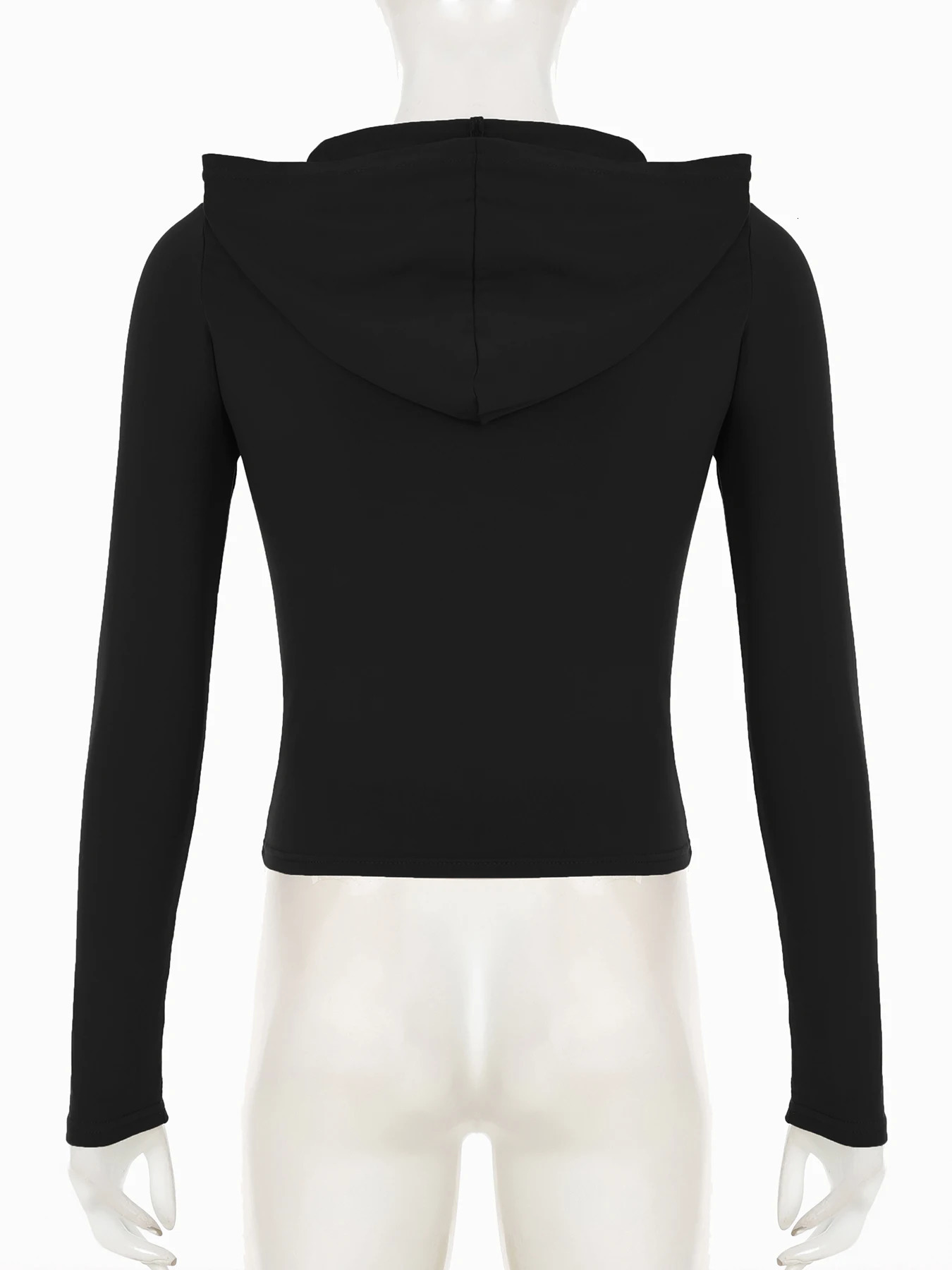 iamsure Basic Solid Hooded Zipper Cropped T Shirt Slim Deep VNeck Long Sleeve Tees Women Autumn Winter Fashion Streetwear 250729