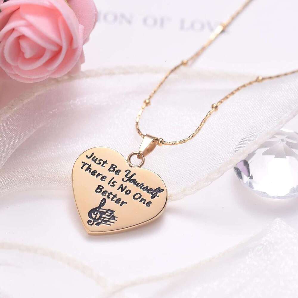 New Be Yourself English Heart Pendant Musical Note Heart-shaped Tag Stainless Steel Necklace Niche Design