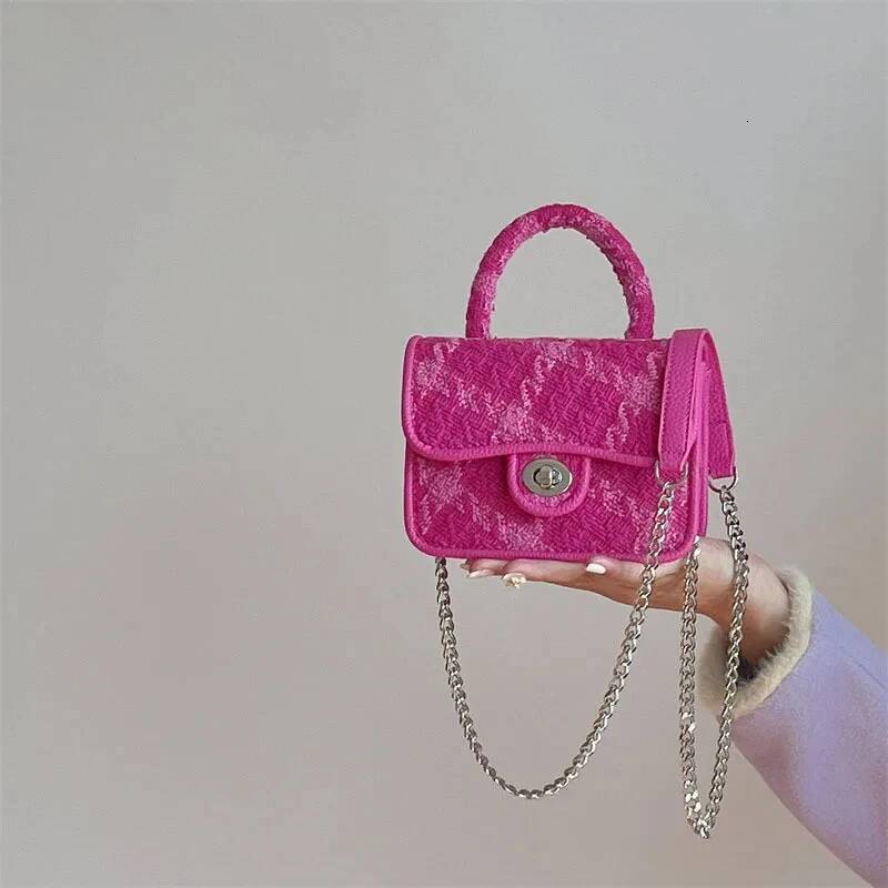 Rose Pink Women Lock Shoulder Bags Plaid Ladies Small Square Crossbody Bag Fashion Design Female Clutch Purse Handbags