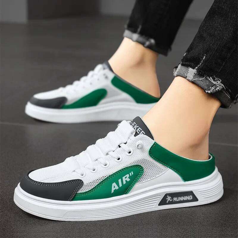 Men's half slippers summer slip-on mesh heelless platform sole bag toe hole trendy casual fashion versatile shoes