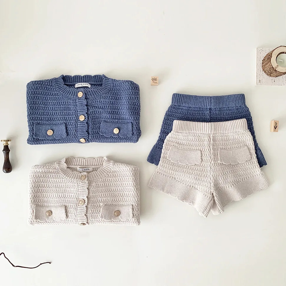 deer jonmi Autumn Winter Toddlers Girls Knitted Sets Cardigan Sweater Shorts 2pcs Korean Style Baby Kids Princess Outfits 250729