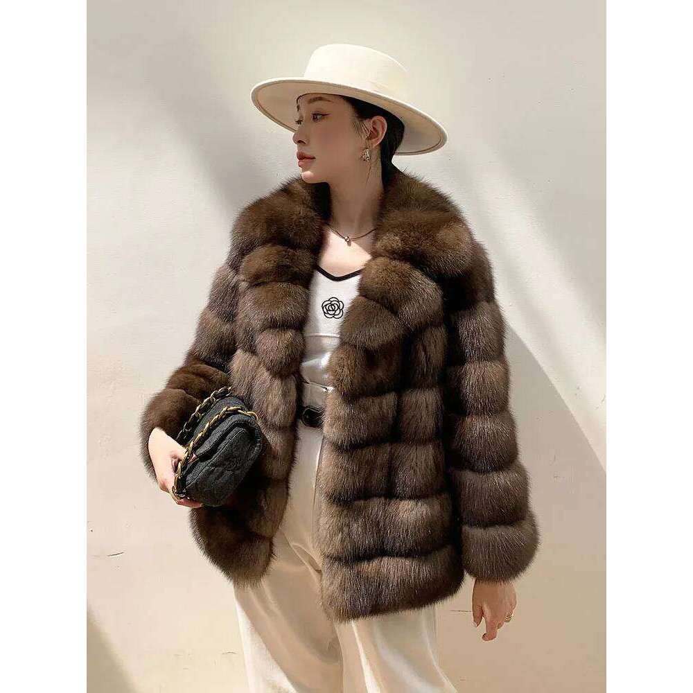 ZADORIN Designer Mink Autumn Winter Lapel Furry Brown Coat Woman Clothes Chic Elegant Faux Fur Jacket