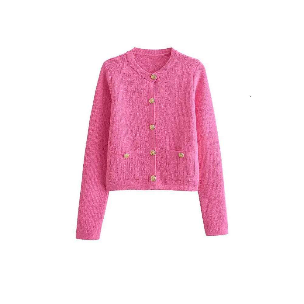 Designer Clothing 2025 2025 Women's Knitted Cardigan Sweater Golden Buttons Front Patch Pockets Long Sleeve Female Outerwear Chic Tops