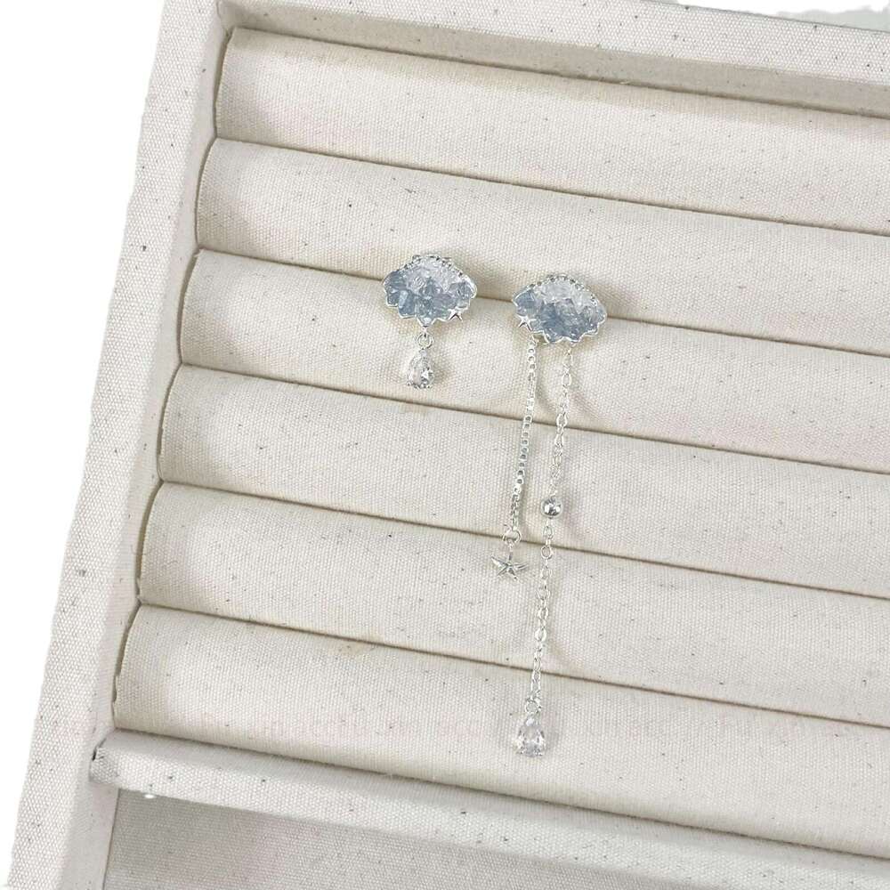 Star Tassel Super Flash Zircon Blue and White Gradient Cloud High-End Sea Salt Ice Crystal Nebula Earrings Sweet 786