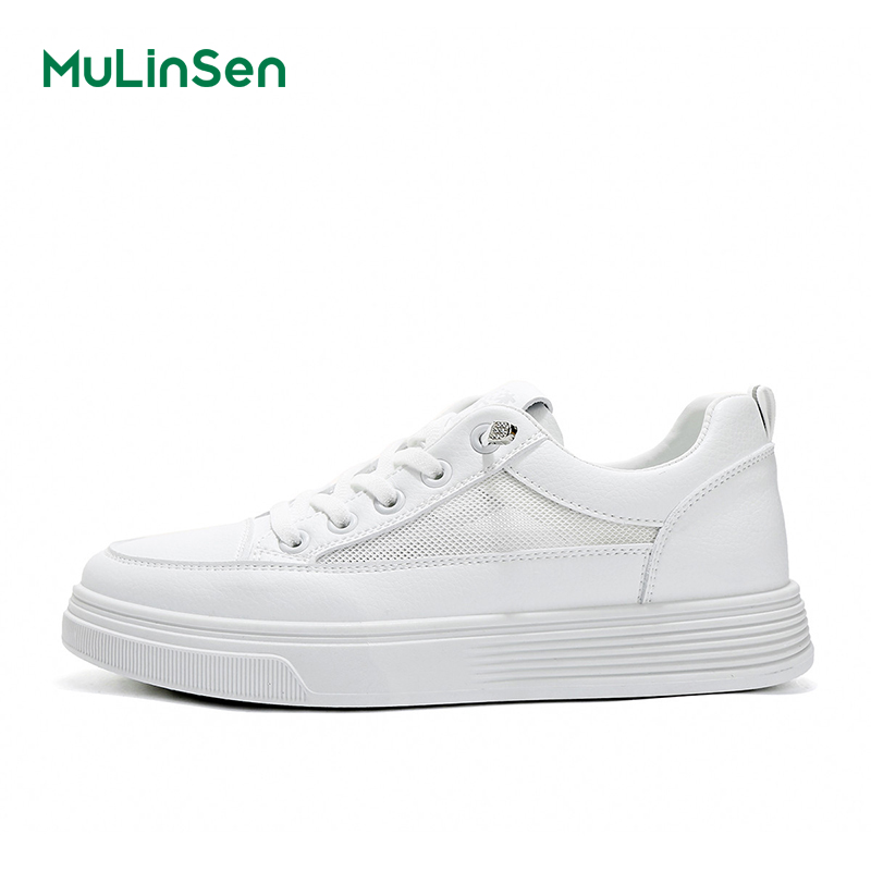 Mulinsen women's shoes summer mesh breathable white shoes thick-soled thin versatile sneakers one-step casual sports shoes