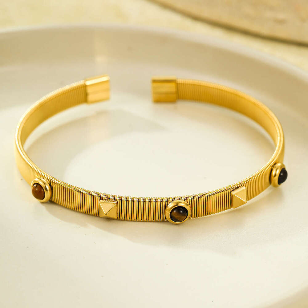 High-End Jewelry Women's Gold with Cat's Eye Stone Stainless Steel Bracelet for Women