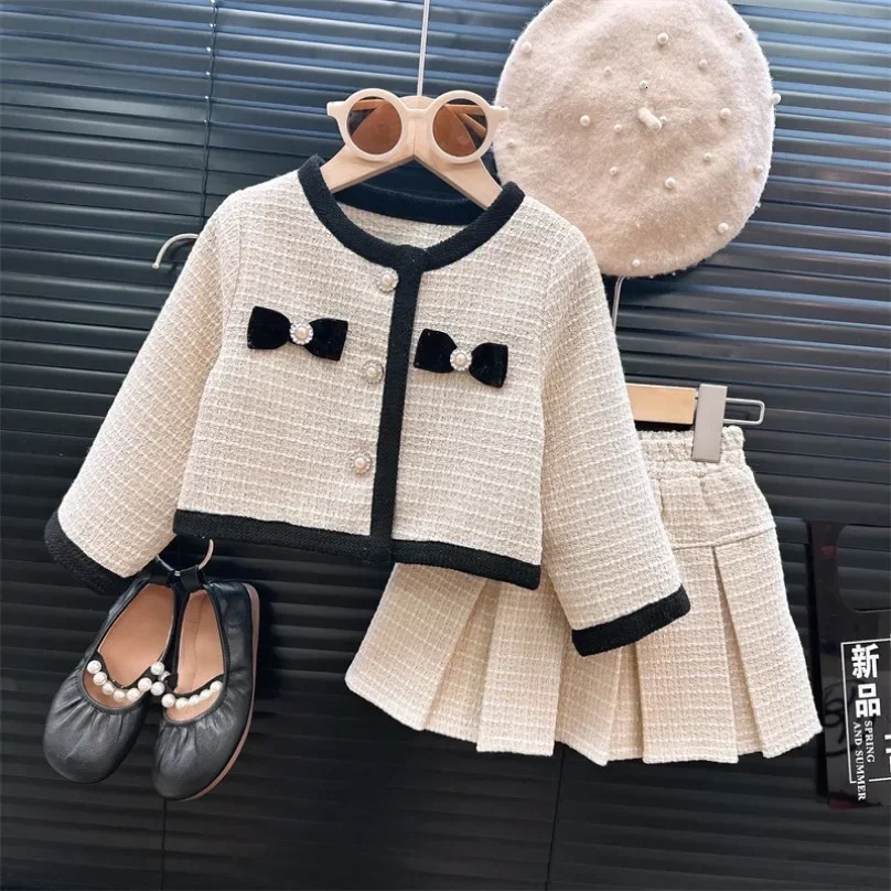 Korean Girls Small Fragrant Style Cardigan Skirt Set Baby Temperament Autumn Coat Short Skirt Two Piece Set 250729