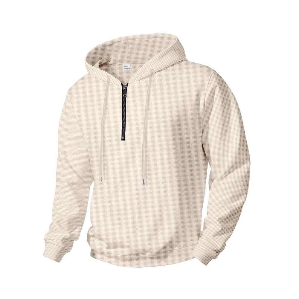 Autumn New Waffle Hooded Small Zipper Casual Long Sleeve Men's Sweatshirt
