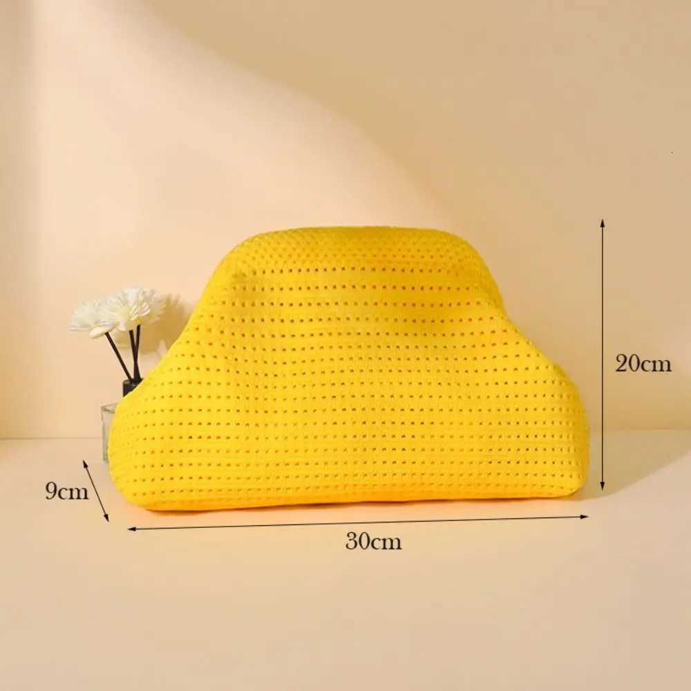 Solid Color Women Beach Clutch Bag Large Capacity Hollow Out Banquet Bag Soft Elastic Dumpling Purse Summer Crochet Handbag Y250729