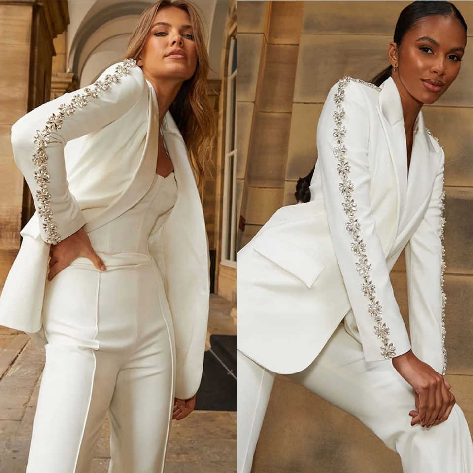 3 Pieces Crystal Women Pants Suits Ladies Shiny Beading Prom Birthday Party Formal Wear Outfit Flared Trousers Customized