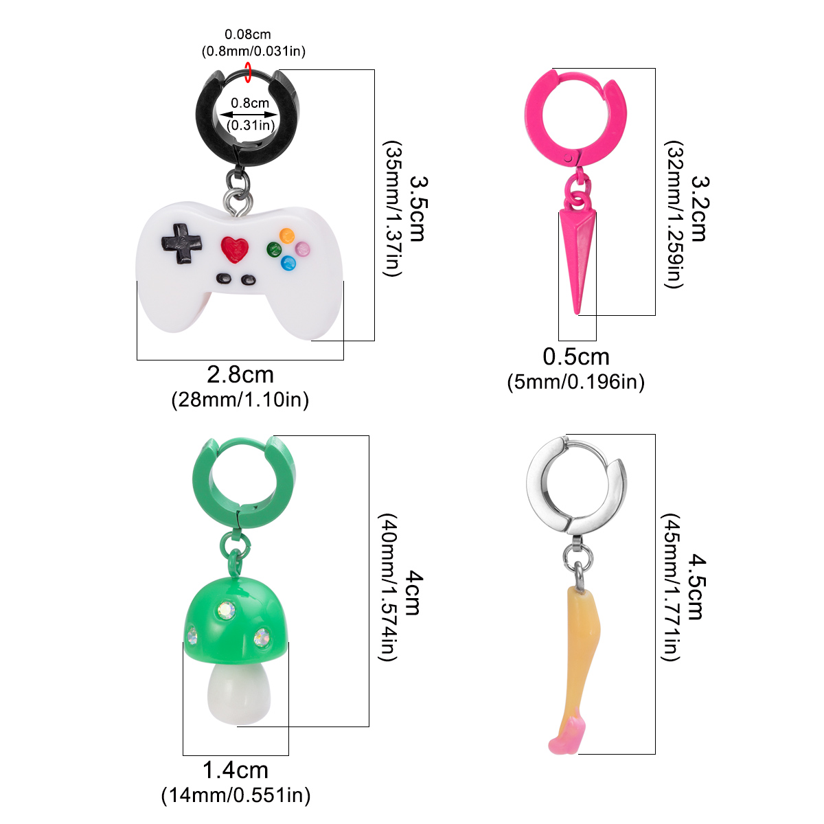 Stainless steel exaggerated personality ear bone nail pointed cone earrings mushroom game controller earrings human puncture jewelry wholesale