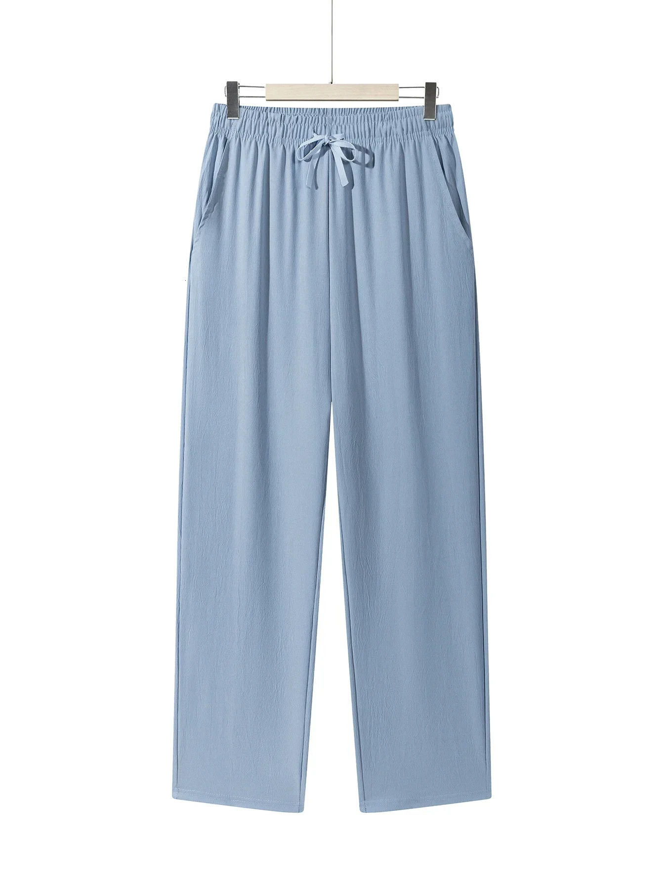 Summer Mens Straight Trousers Casual Solid Color Breathable Drawstring Long Pants Sweatpants Streetwear Men Baggy Pants 250729