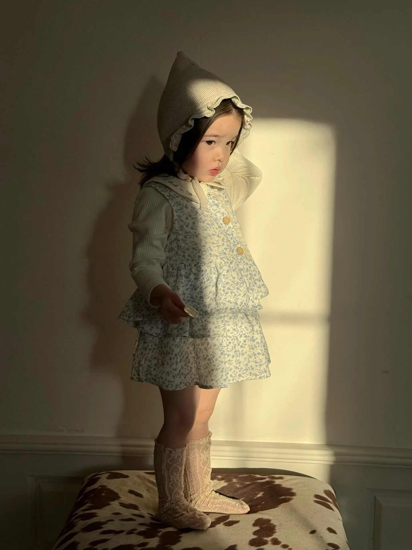 Autumn Baby Girls Sets Fragmented Flower Printed Kids Girls Sets Peter Pan Collar T-shirtButton VestSkirt Baby Girls 3pcs Sets 250729