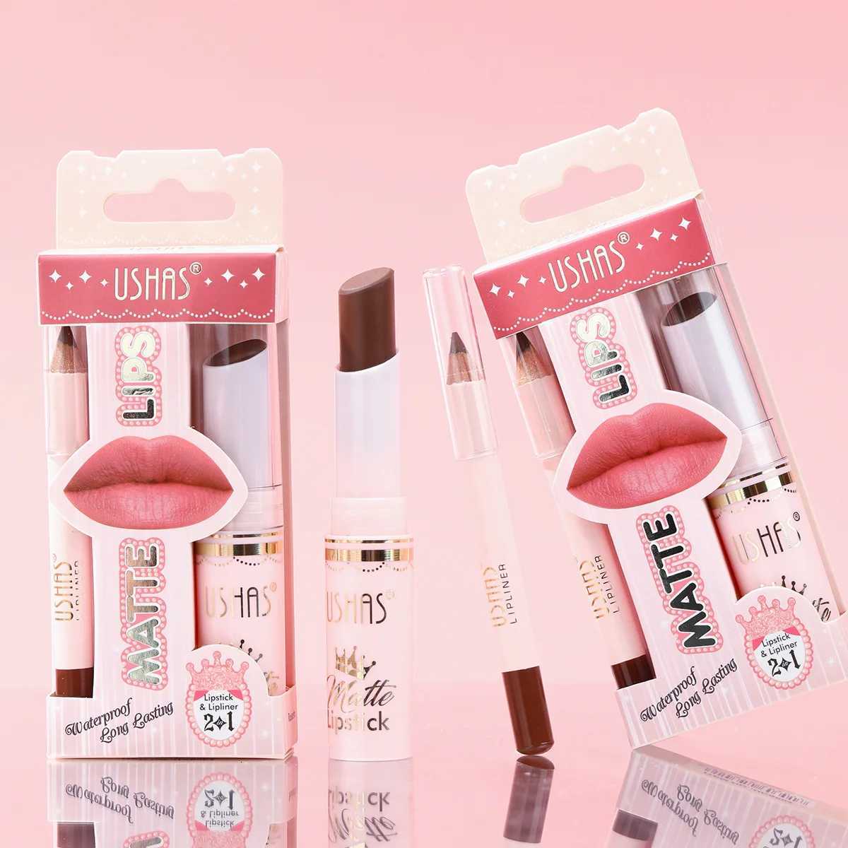 USHAS 6-color Matte Lipstick + Lip Liner Set Colorful Waterproof and Sweatproof Non-Stick Cup Colorful Set G250728