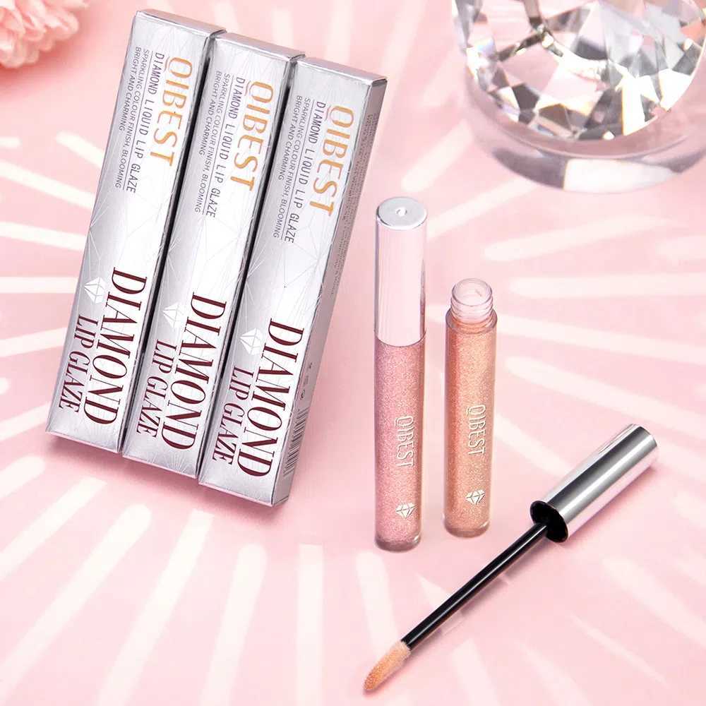 100% Authentic Product QIBEST Diamond Lip Gloss Liquid Lipstick Eyeshadow Dual-purpose Moisturizing Mirror Pearlescent Lip Glaze Non Stick Cup Makeup 