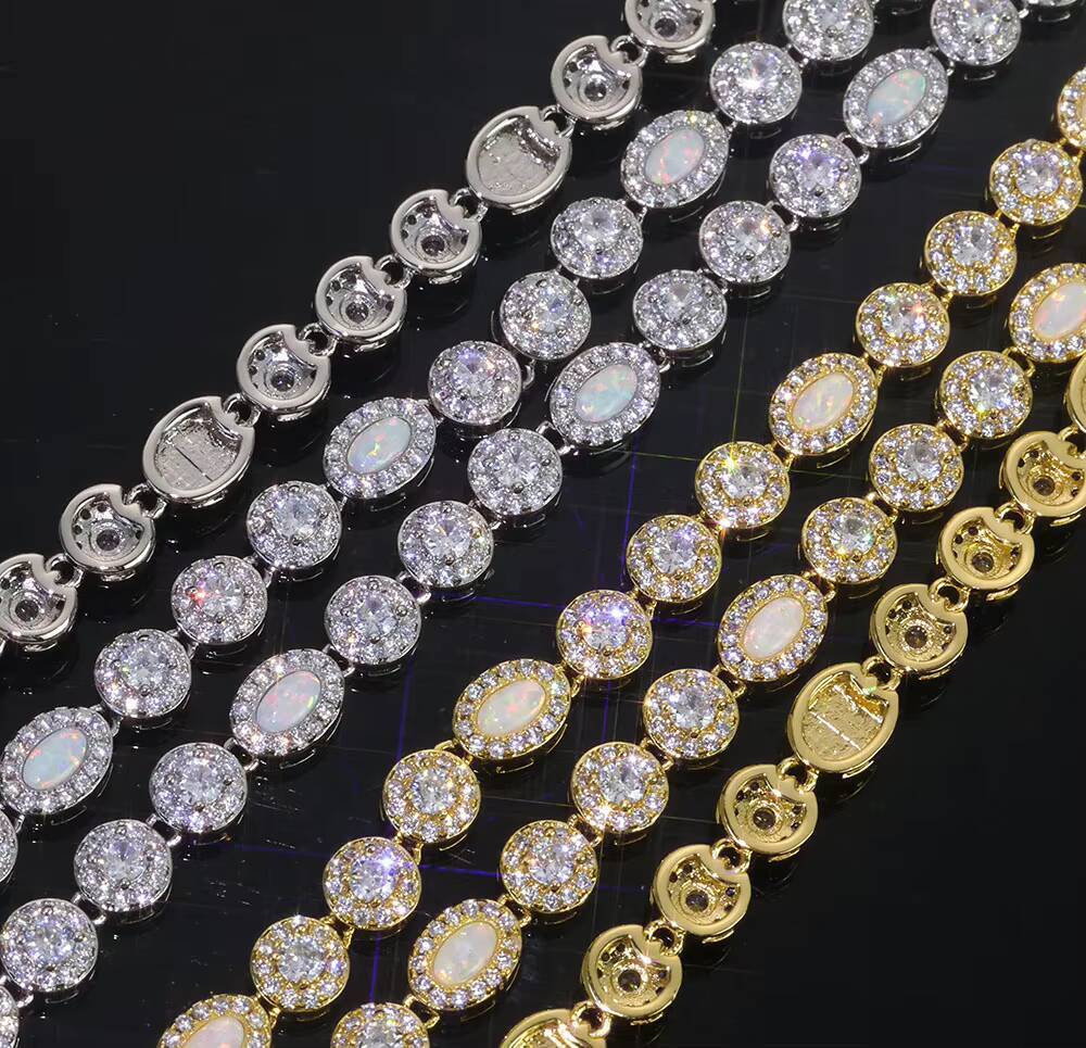 NUOYA 6mm Micro Opal Clear Multi Gemstone Chain 925 Silver Necklace Iced Out VVS Moissanite Jewelry