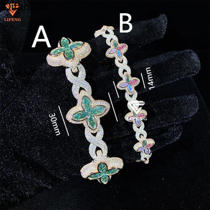 Hot Selling 925 Sterling Silver Marquise Flower Design Hip Hop Jewelry Iced Out Moissanite Infinity Clover Bracelet Men