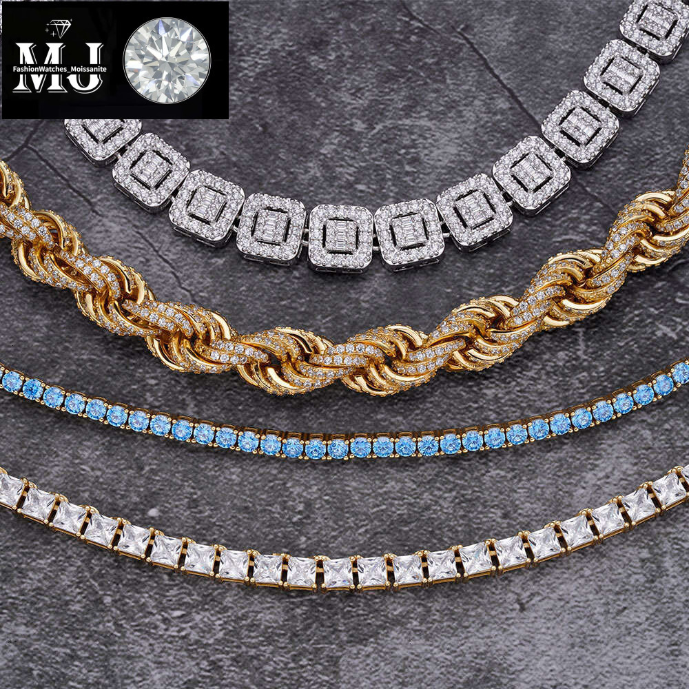 necklace moissanite chain Hip Hop Sier VVS D Color Moissanite Bracelet Bangle Anklet Necklace Choker Men Jewelry Iced Out Rope Chai