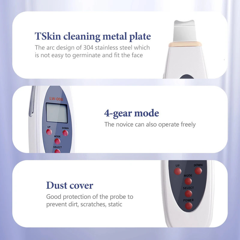 Ultrasonic Skin Scrubber Deep Face Cleaning Machine Facial Massager Ultrasound Peeling Clean Tone Lift LW006 250726