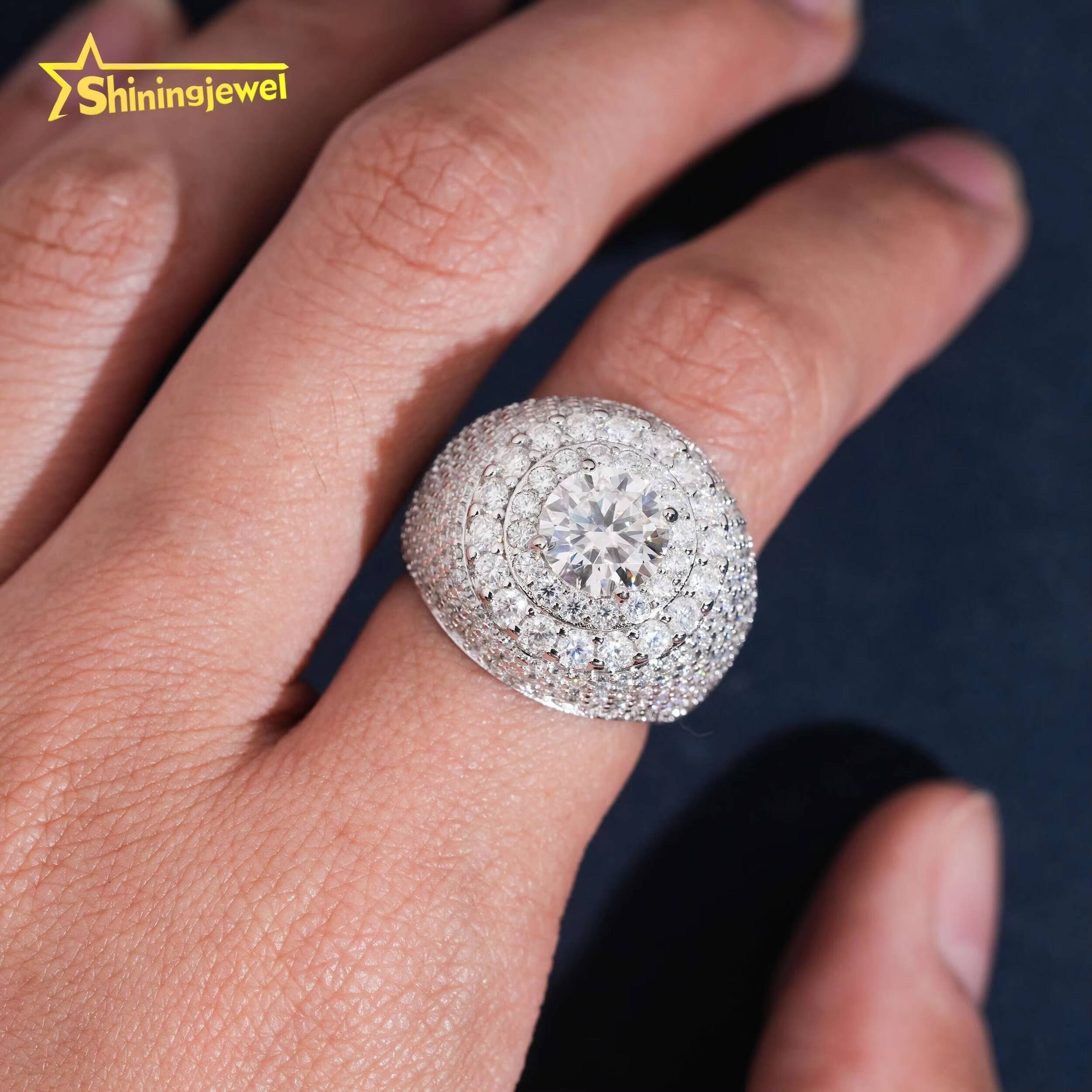 USA Local Stock High Quality Iced Out GRA Certificate Hip Hop 925 Sterling Silver Moissanite Mens Ring