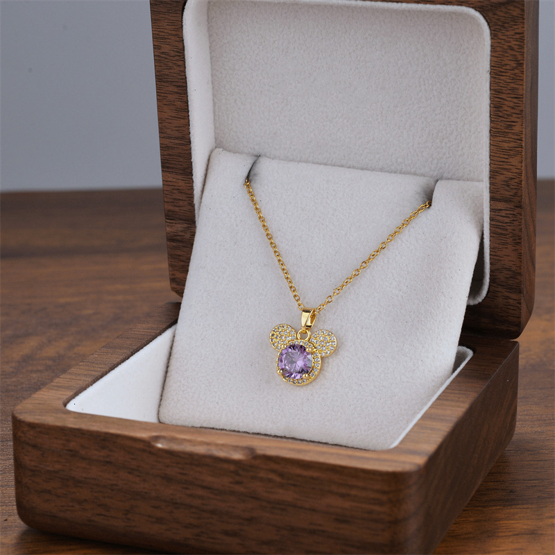 Pendant Steel Necklace For Women Copper Plated With Real Gold Micro Inlaid Zircon Cute Mickey Pendant Niche Design High-end Designer Necklace Feel Acc