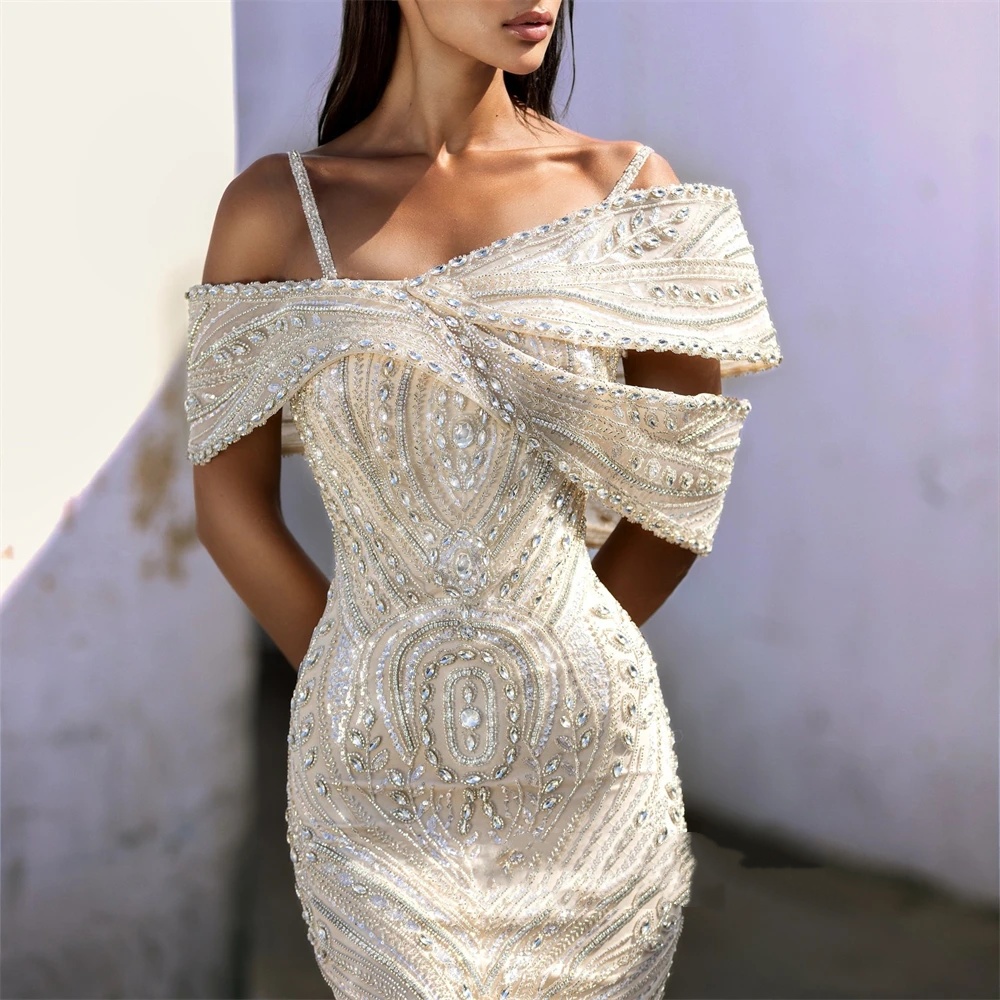 Designer Mermaid Wedding Dress Off Shoulder Sleeveless Bridal Gowns Crystal Sequins Floor Length Dresses Custom Made vestidos de novia