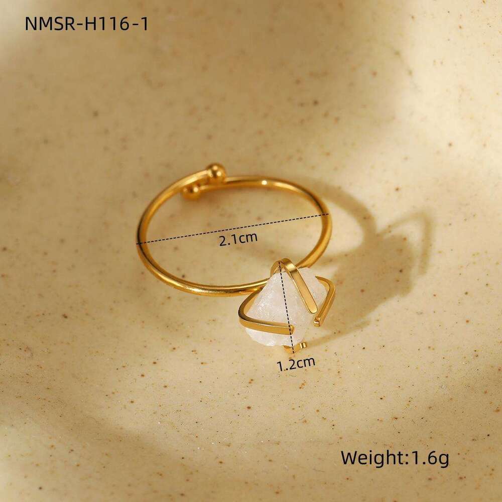 Hot Selling Adjustable Open Titanium Ring for Women with Natural Stone Circle Fence Stainless Steel Jewelry