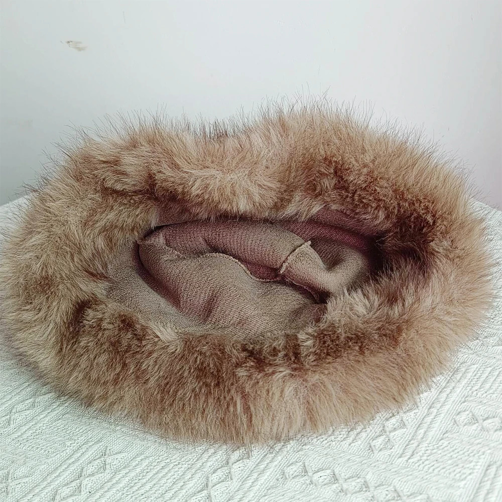 Fluffy Leather Fisherman Hat Womens Winter Hat Plush Earmuffs Windproof Warm Panama Hat Gradient Color Fisherman 250724