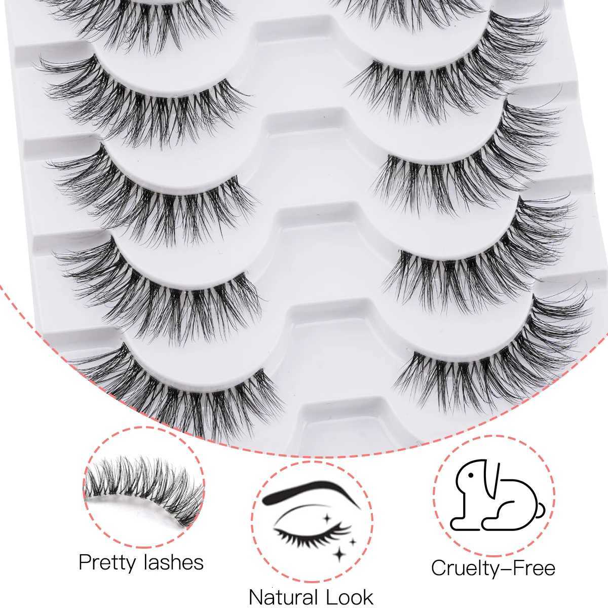 3/10 Pairs Cat Eye False Eyelashes Extension Soft Faux Cils Makeup Fluffy Fake Eyelash Handmade Natural Long 3D Mink Half Lashes Z250730