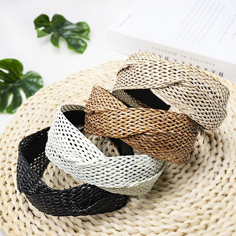 Beach Style Straw Headband Bohe Hair Band Weaving Cross Hoop Summer Women Hairband WideBrimmed Headwear Accessories 250716