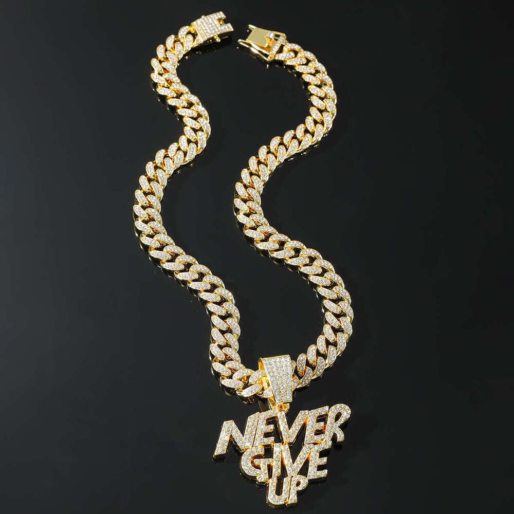 New Anime Casual Letter Design NEVERGIVEUP Rhinestone Hip-Hop Style Necklace