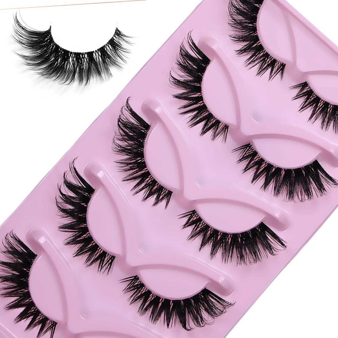 5 Pairs Cat Eye Lashes Long Lashes Cat Eye Look Wispy Lashes Eye End Elongated Strip Thick False Eyelashes Z250730