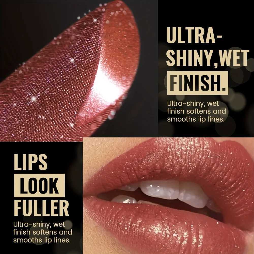 Pressable Pearlescent Glitter Lipstick - Crushed Shine Softens Lip Lines Glitter Lip Gloss Creamy Texture G250729