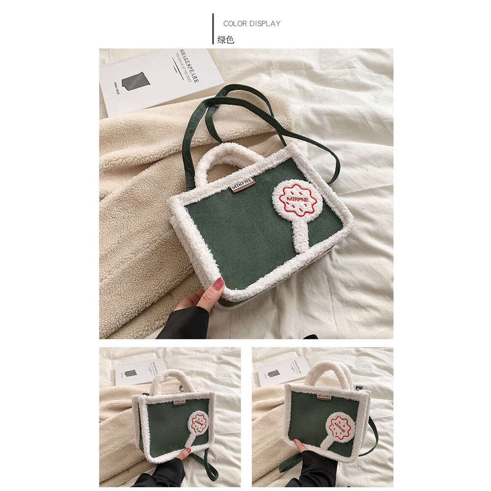 2022 Winter New Korean and Japanese Style Plush Women's Solid Color Color-Block Design Single Shoulder Crossbody Bag