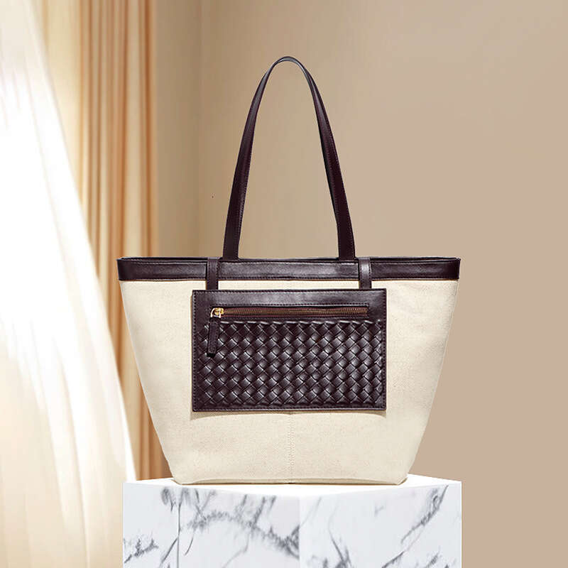 Large Capacity New Color-Block Canvas Casual Woven Handbag Versatile Single Shoulder Fashion Commuter Underarm Design Women Tote Bag