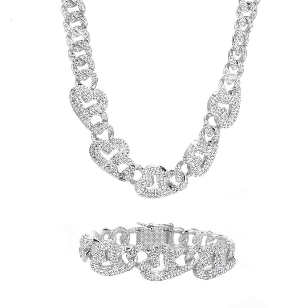 Hot Item for Men 13mm Classic Full Dia Cuban Chain Heart Splicing Necklace