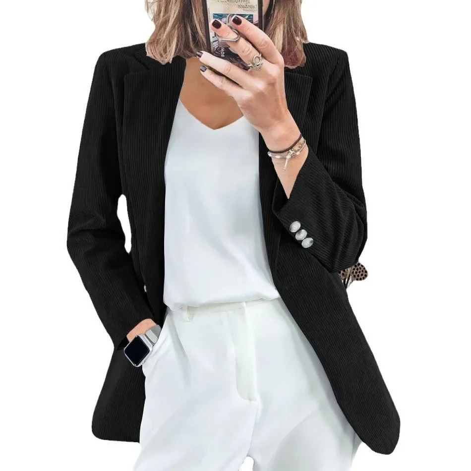 European and American crossborder temperament slim fit solid color casual corduroy cardigan jacket for women 250729